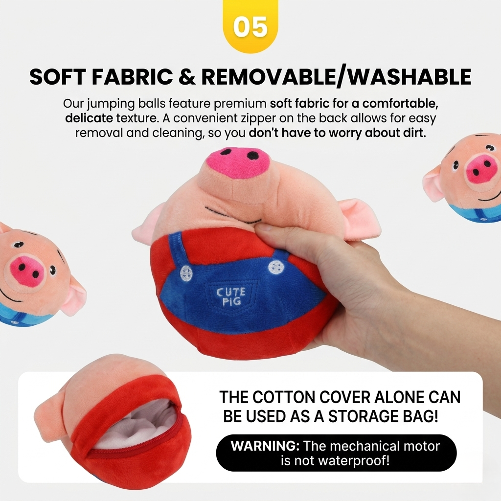 Interactive Jumping Pig Plush Ball Toy for Dogs and Cats