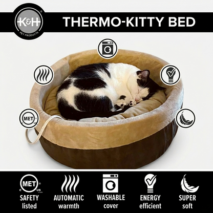 Thermo-Kitty Indoor Heated Cat Bed with Plush Cushion