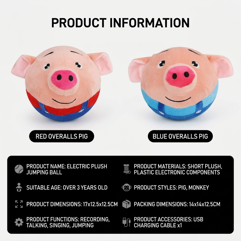 Interactive Jumping Pig Plush Ball Toy for Dogs and Cats