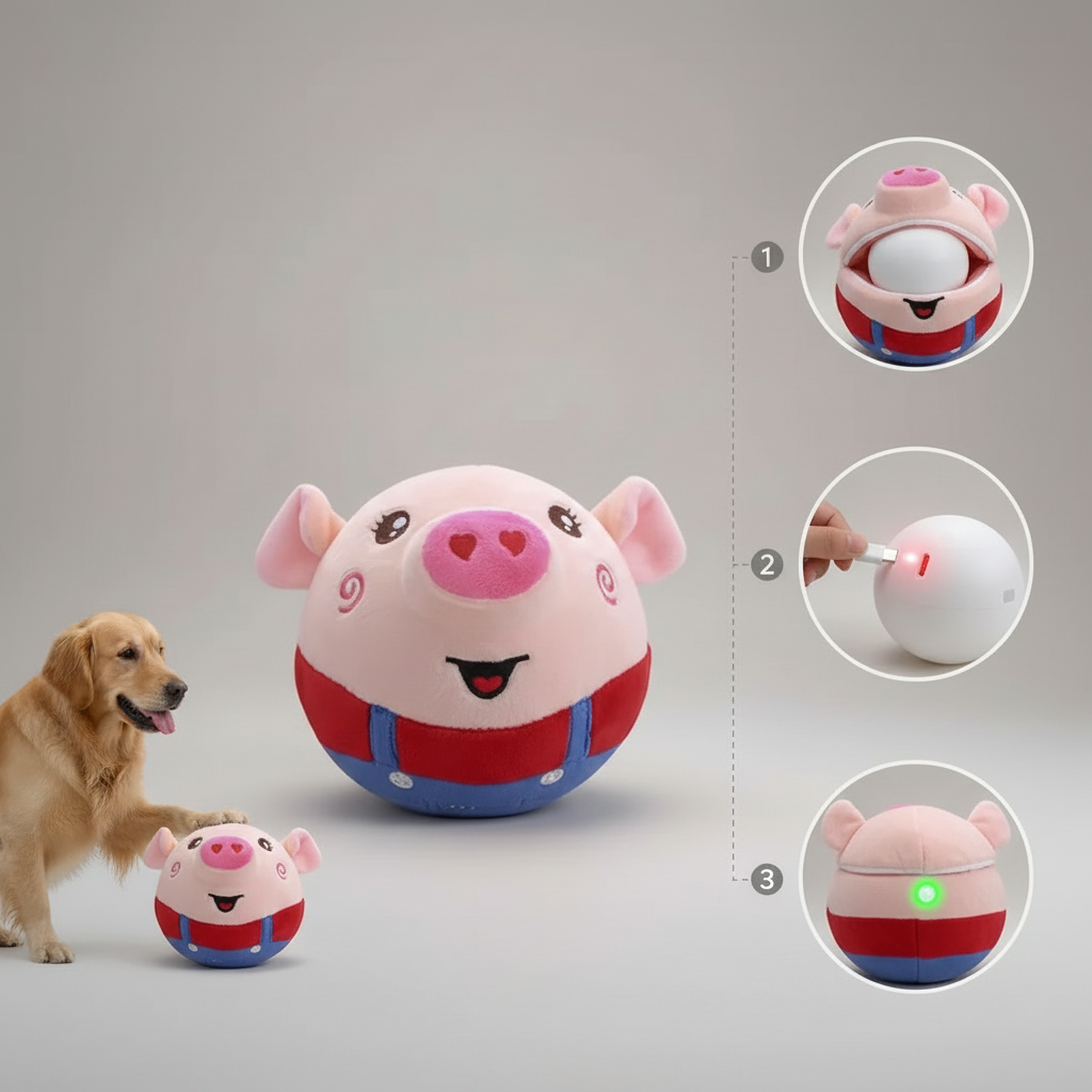Interactive Jumping Pig Plush Ball Toy for Dogs and Cats