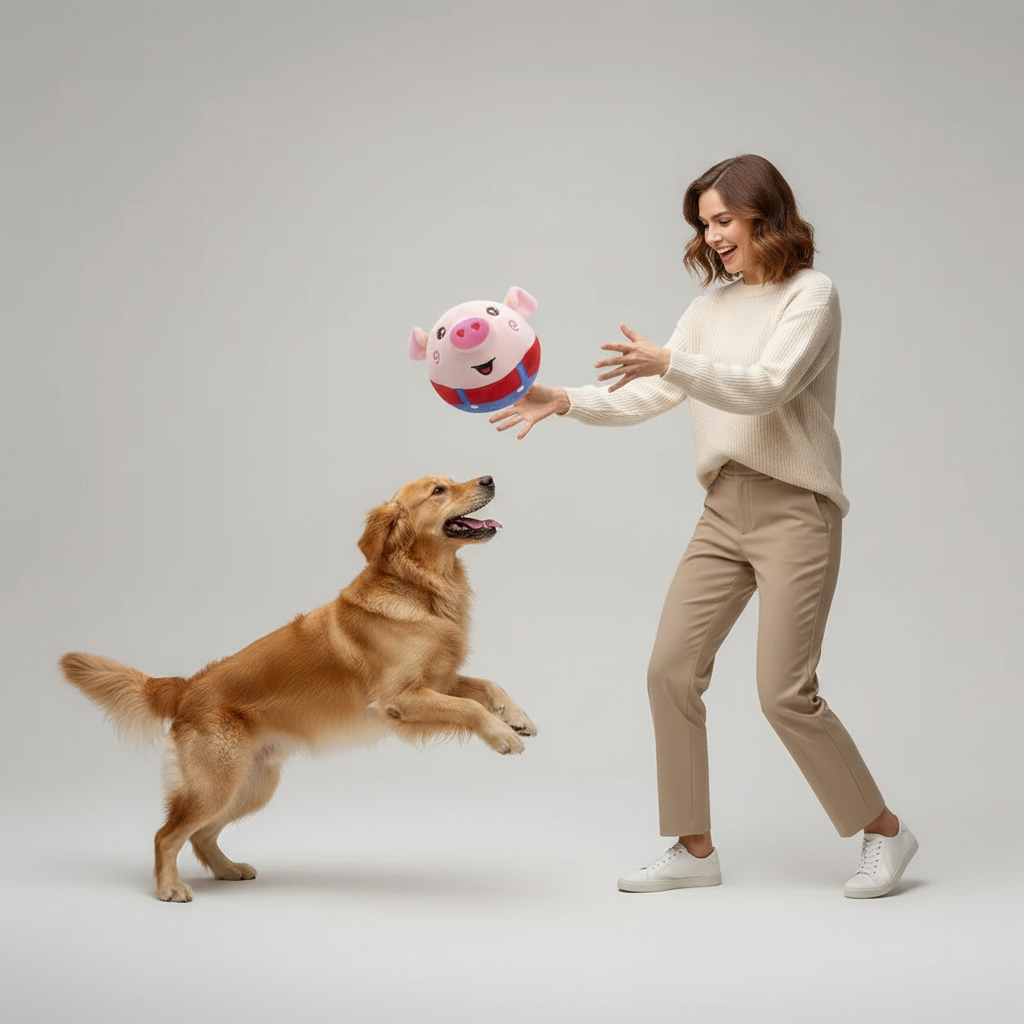 Interactive Jumping Pig Plush Ball Toy for Dogs and Cats